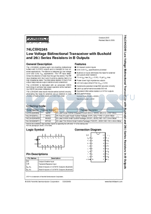 74LCXH2245 datasheet - Low Voltage Bidirectional Transceiver with Bushold and 26ohm Series Resistors in B Outputs