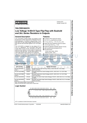 74LCXH162374GX datasheet - Low Voltage 16-Bit D-Type Flip-Flop with Bushold and 26 Series Resistors in Outputs