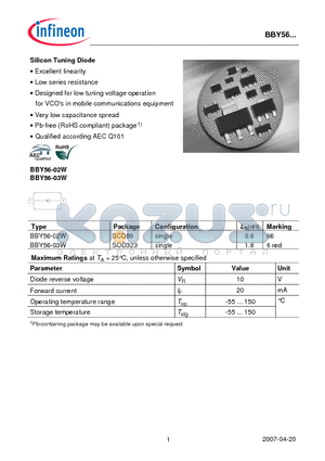 BBY56-02W datasheet - Silicon Tuning Diode