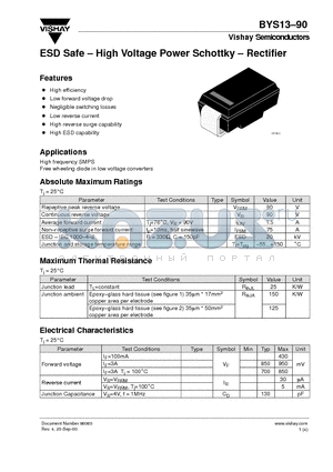 BYS13-90 datasheet - ESD Safe - High Voltage Power Schottky - Rectifier