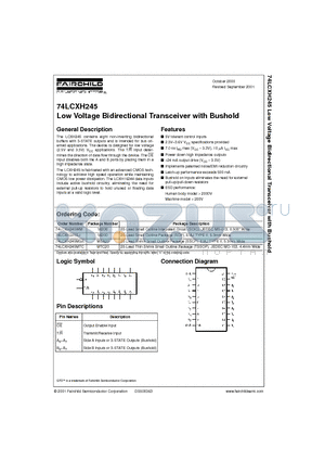 74LCXH245MTC datasheet - Low Voltage Bidirectional Transceiver with Bushold