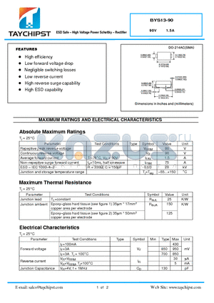 BYS13-90 datasheet - ESD Safe  High Voltage Power Schottky  Rectifier