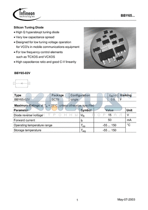 BBY65 datasheet - Silicon Tuning Diode