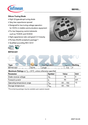 BBY65 datasheet - Silicon Tuning Diode