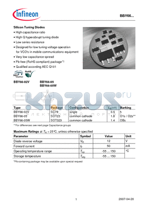 BBY66 datasheet - Silicon Tuning Diodes