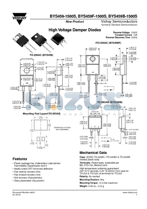 BYS459-1500S datasheet - High Voltage Damper Diodes
