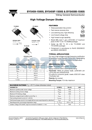 BYS459-1500S-E3/45 datasheet - High Voltage Damper Diodes