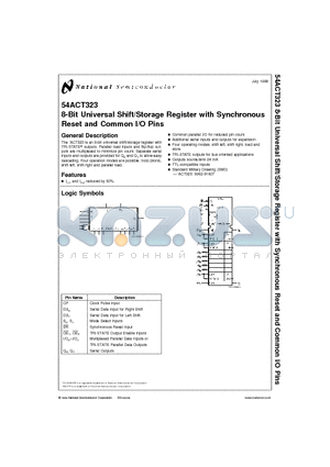 54ACT323 datasheet - 8-Bit Universal Shift/Storage Register with Synchronous Reset and Common I/O Pins