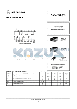 74LS05 datasheet - HEX INVERTER