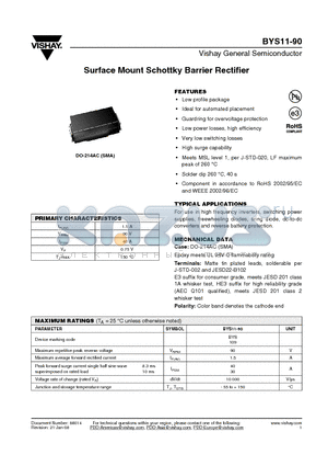 BYS11-90HE3/TR datasheet - Surface Mount Schottky Barrier Rectifier