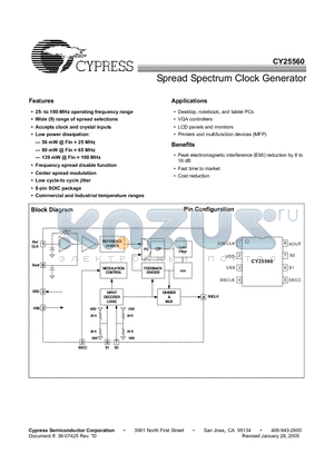CY25560 datasheet - Spread Spectrum Clock Generator