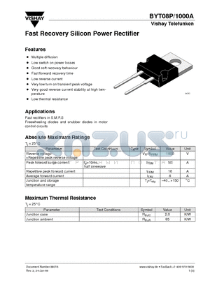 BYT08P1000 datasheet - Fast Recovery Silicon Power Rectifier