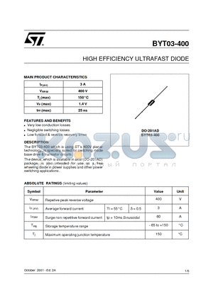 BYT03-400_01 datasheet - HIGH EFFICIENCY ULTRAFAST DIODE