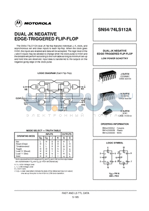 74LS112 datasheet - DUAL JK NEGATIVE EDGE-TRIGGERED FLIP-FLOP