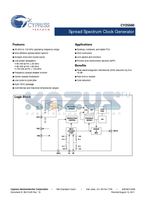 CY25560SXI datasheet - Spread Spectrum Clock Generator