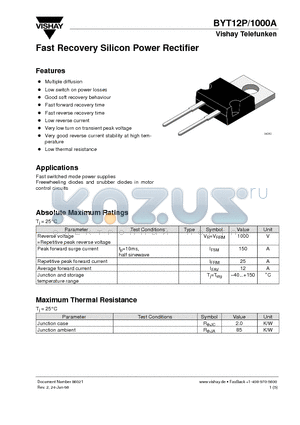 BYT12P/1000A datasheet - Fast Recovery Silicon Power Rectifier