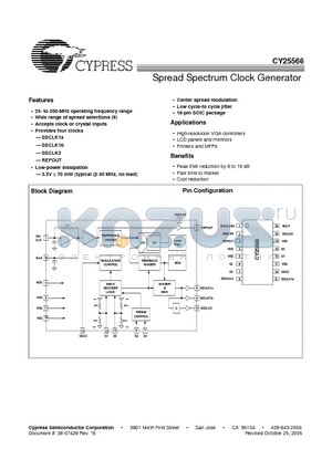 CY25566SCT datasheet - Spread Spectrum Clock Generator