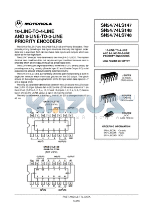 74LS147 datasheet - 10-LINE-TO-4-LINE AND 8-LINE-TO-3-LINE PRIORITY ENCODERS