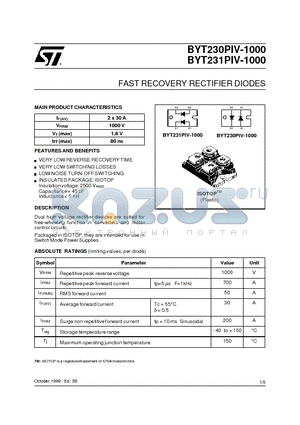 BYT230PIV-1000 datasheet - FAST RECOVERY RECTIFIER DIODES