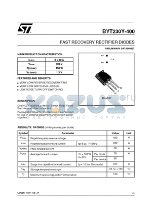 BYT230Y-400 datasheet - FAST RECOVERY RECTIFIER DIODES