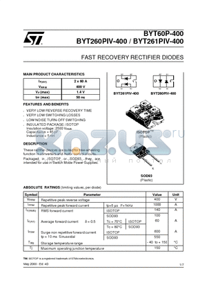 BYT260PIV-400 datasheet - FAST RECOVERY RECTIFIER DIODES