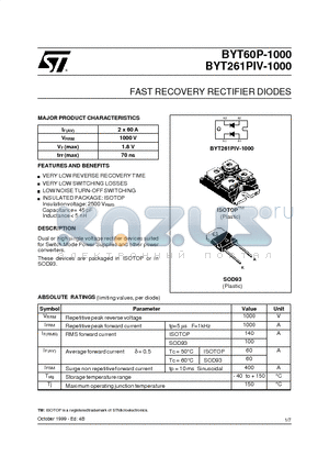 BYT261PIV-1000 datasheet - FAST RECOVERY RECTIFIER DIODES