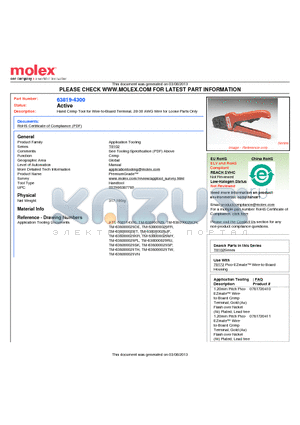 ATS-638194300 datasheet - Hand Crimp Tool for Wire-to-Board Terminal, 28-30 AWG Wire for Loose Parts Only