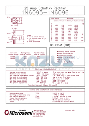 1N6095 datasheet - 25 Amp Schottky Rectifier