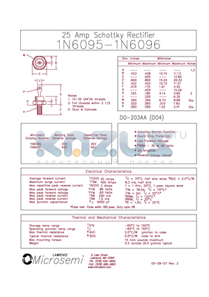 1N6095 datasheet - 25 Amp Schottky Rectifier