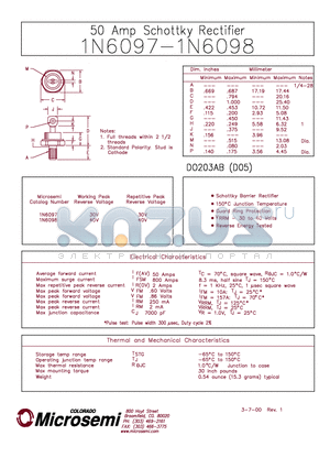 1N6097 datasheet - 50 Amp Schottky Rectifier