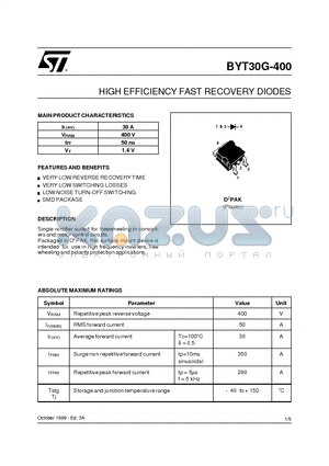 BYT30G-400 datasheet - HIGH EFFICIENCY FAST RECOVERY DIODES