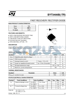 BYT3400B datasheet - FAST RECOVERY RECTIFIER DIODE