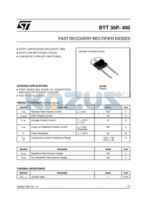 BYT30P-400 datasheet - FAST RECOVERY RECTIFIER DIODES