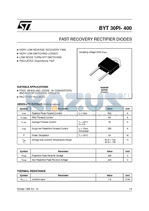 BYT30PI-400 datasheet - FAST RECOVERY RECTIFIER DIODES