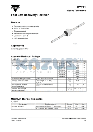 BYT41D datasheet - Fast Soft Recovery Rectifier