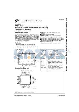 54ACT899 datasheet - 9-Bit Latchable Transceiver with Parity Generator/Checker
