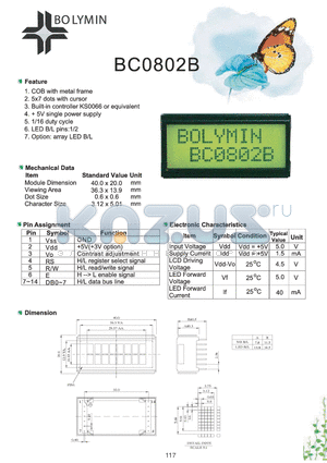 BC0802B datasheet - COB with metal frame 5x7 dots with cursor