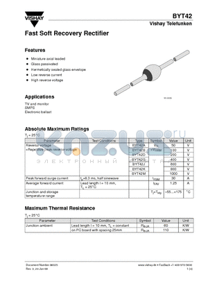 BYT42D datasheet - Fast Soft Recovery Rectifier