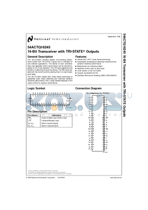 54ACTQ16245 datasheet - 16-Bit Transceiver with TRI-STATE Outputs