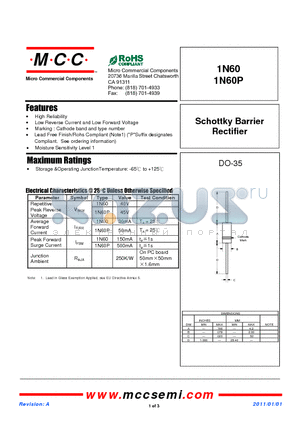 1N60P datasheet - Schottky Barrier Rectifier