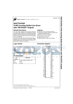 54ACTQ16540 datasheet - 16-Bit Inverting Buffer/Line Driver with TRI-STATE Outputs