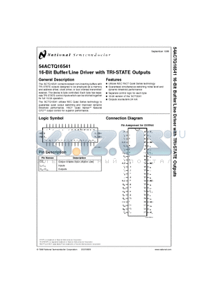 54ACTQ16541 datasheet - 16-Bit Buffer/Line Driver with TRI-STATE Outputs