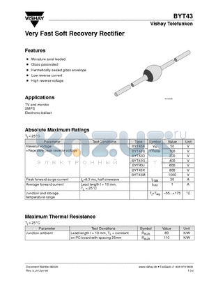 BYT43A datasheet - Very Fast Soft Recovery Rectifier