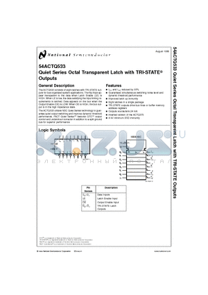 54ACTQ533D datasheet - Quiet Series Octal Transparent Latch with TRI-STATE Outputs