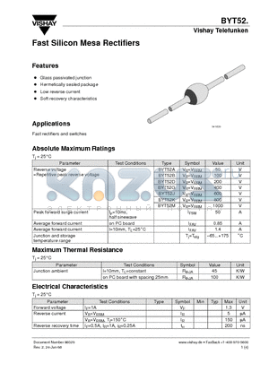 BYT52 datasheet - Fast Silicon Mesa Rectifiers