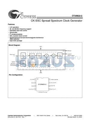CY25822-2 datasheet - CK-SSC Spread Spectrum Clock Generator