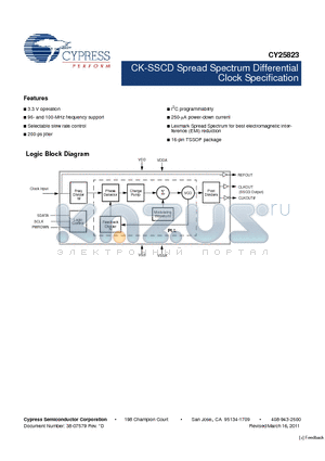 CY25823 datasheet - CK-SSCD Spread Spectrum Differential Clock Specification