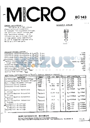 BC143 datasheet - PNP SILICON PLANAR EPITAXIAL TRANSISTOR