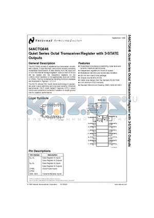 54ACTQ646 datasheet - Quiet Series Octal Transceiver/Register with 3-STATE Outputs