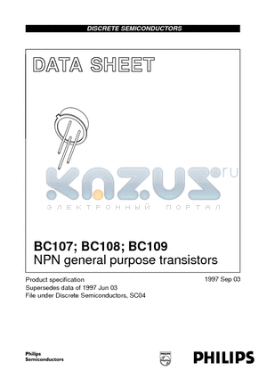 BC109C datasheet - NPN general purpose transistors